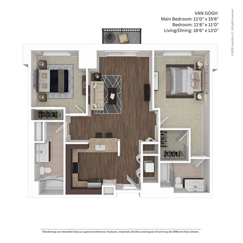 2 Bed 2 Bath Floor Plan | 1,152 Sq. Ft. at Avant at the Arboretum, Lisle